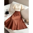 thumbnail image 3 of Women's V-Neck Ruffle Sleeve Midi Dress, Color Block Buckle Cinched Waist Elegant Dress for Office Brunch, 3 of 6