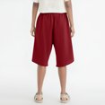 thumbnail image 4 of RYRJJ Women's Bermuda Shorts Wide Leg Cotton Linen Summer Casual Long Shorts Baggy High Waisted Drawstring Short Pants with Pockets(Red,S), 4 of 5