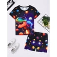 thumbnail image 4 of QEFJNO 3-12Y Kids Boys Pajamas Set 2 PCS Short Sleeve Top and Shorts Pants for Toddler Boys Planet Rocket Pjs Summer, 4 of 13