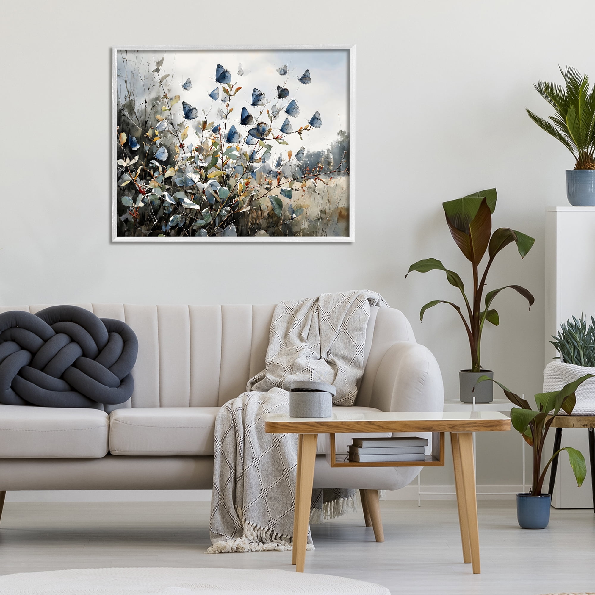 Stupell Industries Blue Butterflies Among Meadow Leaves White Framed Giclee Art, design by Franklyn Gregory