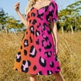 thumbnail image 4 of Neon Leopard Print Ombre Short Sleeve Dress Clothes Women's Summer Dress Elegant Dress Daily Dresses For Woman, 4 of 9