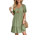 thumbnail image 4 of Soldes du Printemps 2024!Hontri Robes pour Femmes Robe d'Été Robes en Lin pour Femmes Robe T-Shirt Décontractée Manches Courtes Col en V Robe Midi Ligne A Vert,m, 4 of 7
