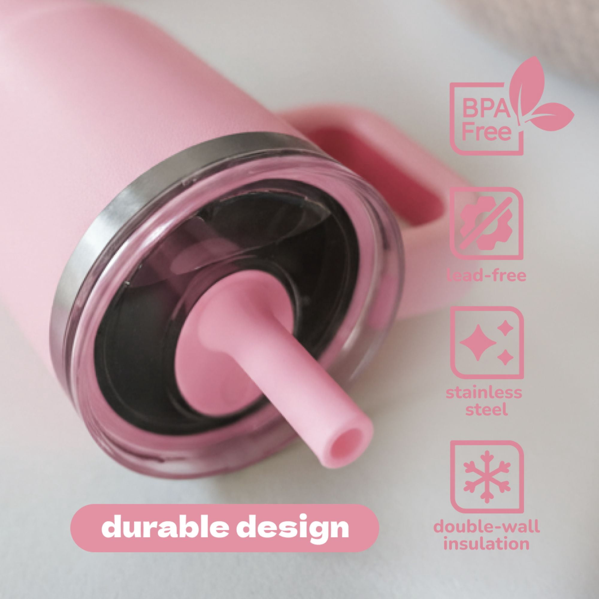 (3 pack) YAYA My First Travel Tumbler for Preschool & Kids 3+, Insulated Stainless Steel Tumbler with Reusable Silicone Straw & Spill-Proof Lid, Cup Holder Compatible, BPA-Free, 12oz, Pink