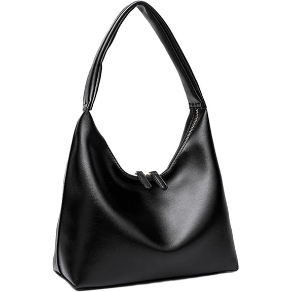 Leather Hobo Bags for Women Small Soft Shoulder Purse Slouchy Tote Handbags with Double Zipper Design