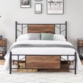 thumbnail image 3 of CREATIVE HOBBIES Full Size Bed Frame with Rustic Vintage Wood Headboard and Footboard, Industrial Platform Mattress,No Box Spring Needed, 3 of 9