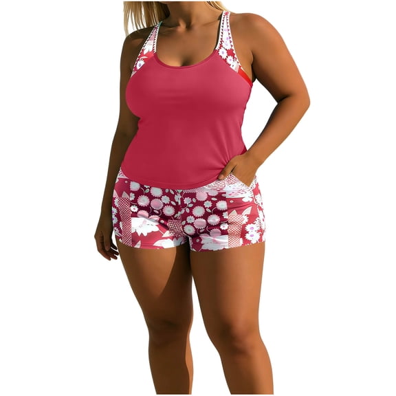 Tnhcen Women's Scoop Neck Printed Polka Dot Tankini 2-Piece Swimsuit Set, Adjustable Straps Built-in Bra No Underwire Tummy Control S-2XL Polyester Swimwear