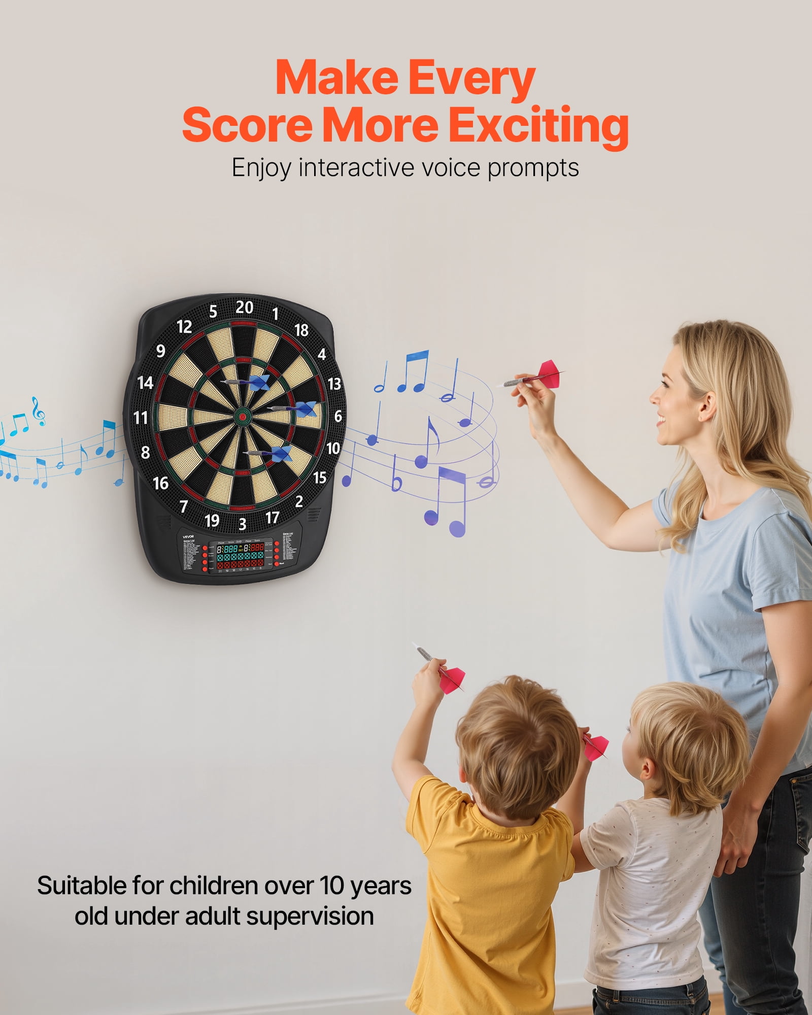 VEVOR Electronic Dart Board, 13.5" Target Dartboard with 43 Games & 200+ Variations for Up to 8 Players, 6 Dart Shafts with Flights & 50 Soft Tips, Color LCD Scoring Screen for Home Party Game Rooms