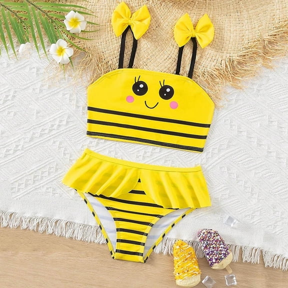Piuwrlz Girls Swimsuit 7-8 Years Kids Swimming Suit 2PC Bow-knot Bikini Yellow Size 7-8 Years