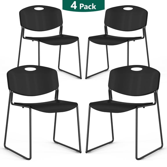 WLLJOY Black Sled Base Stack Chair 4 Pack, Metal Frame Max-Load bearing 350 lbs, Stackable Chairs for Waiting Room, Conference Room