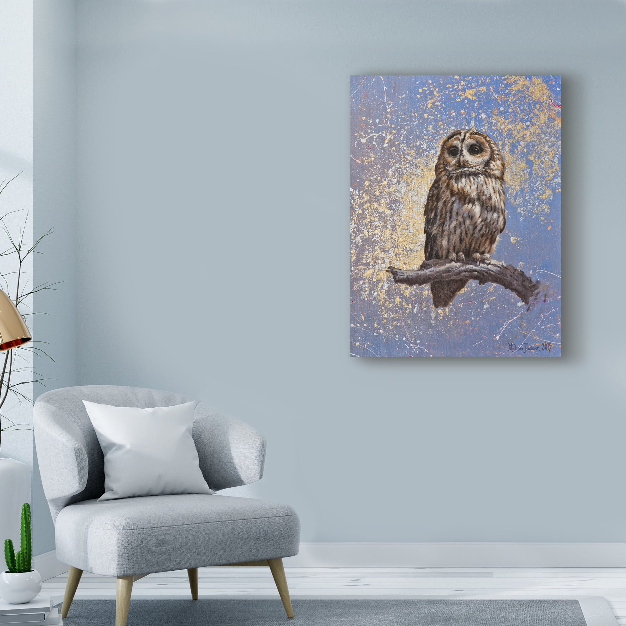 Owl Over Background' Canvas Art by Michael Jackson