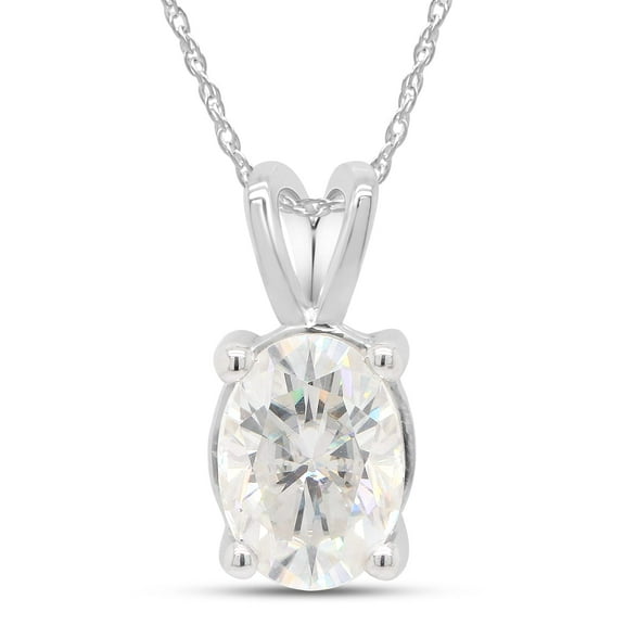2 2/5 ct. t.w Oval Cut Lab Created Moissanite Diamond Solitaire Pendant Necklace In 14K White Gold Over Sterling Silver For Women With 18" Chain (VVS1 Clarity, 2.40 Cttw)
