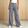 thumbnail image 2 of Women's Gingham Plaid Wide Leg Pants High Waist Casual Loose Trousers with Pockets for Daily Work Wear Trendy Street Outfit Dark Gray, 2 of 5