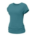 thumbnail image 6 of Tittly T Shirts for Women Spring Tops for Women Womens Summer Tops Trendy 2025 Ruched Cap Short Sleeve Tshirts Shirts Crew Neck T Shirts Fashion Tshirts Shirts Basic Tees Green XXL, 6 of 8