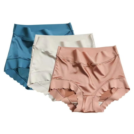 HCURIBAD Panties for Women 3 PCS Women s High Waisted Satin No Trace Panties Stretchy Plus Size Triangle Panties  Underwear Women Pack  Seamless Underwear  No Show Underwear Hot Pink XL