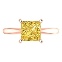 2 ct Princess Cut Simulated Yellow Diamond Solitaire 18K Rose Gold Womens Engagement Ring