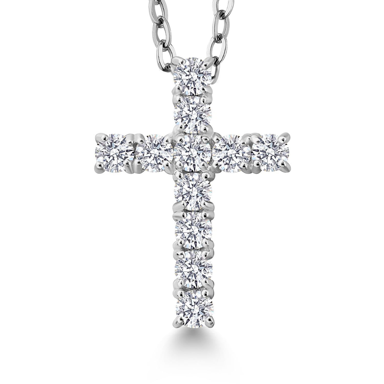 Gem Stone King White Lab Grown Diamond Cross Pendant Necklace for Women | 0.50 Cttw | 925 Sterling Silver | DEF Color | VVS-VS Clarity | 3/4 inch | With 18 inch Chain
