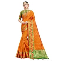 Sarees for Women Banarasi Art Silk Woven Saree - Indian Ethnic Gift Diwali Festival Sari with Unstitched Blouse Orange
