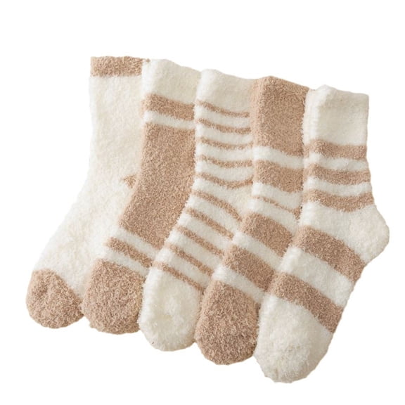 Womens Mens Fluffy Socks LSQii Autumn and Winter Fuzzy Striped Thicken Mid Tube Plush Home Sleeping Socks Thermal Soft Loungewear Beige Cozy Thick Warm Sleeping Gifts