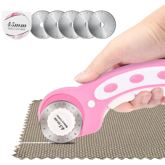 Gogcaro 45mm Rotary Cutter for Fabric with 10pcs Replacement Blade, Rolling Fabric Cutter Crochet Edge Skip Stitch Blade for Quilting Crafts Sewing(COLOR:pink)