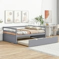 thumbnail image 3 of Twin Size Daybed with Trundle, Wood Sofa Bed for Bedroom Living Room, Solid Wood Bed Frame with Slats Support and Guardrail, No Box Spring Needed, Gray, 3 of 9