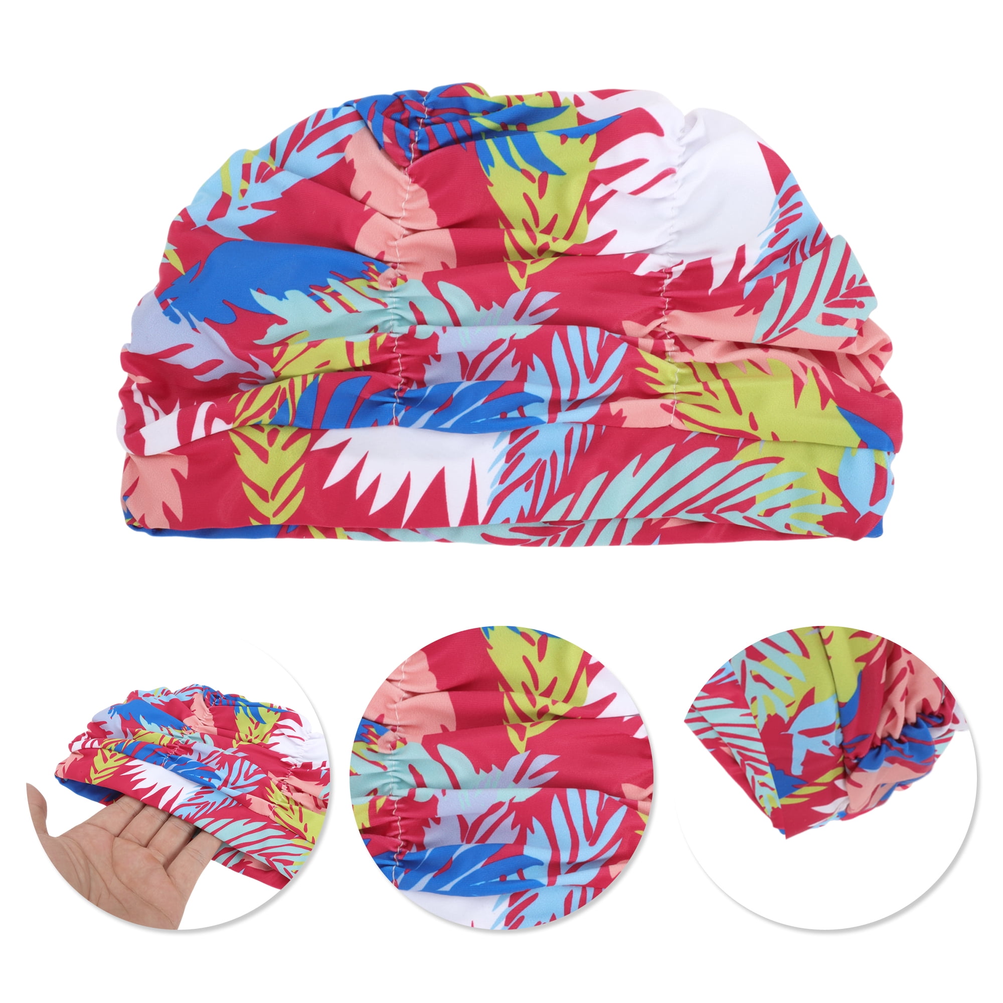 Unique Bargains 1Pc Breathable Pleated Style Swimming Cap Red Blue