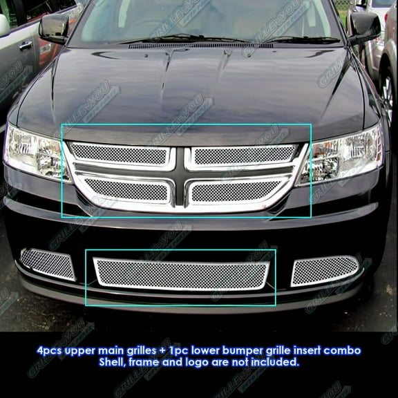 APS Premium Stainless Steel Chrome Mesh Grille Insert Upper Bumper Combo Compatible with Dodge Journey 2011-2019 SE Model Only N19-T58017D