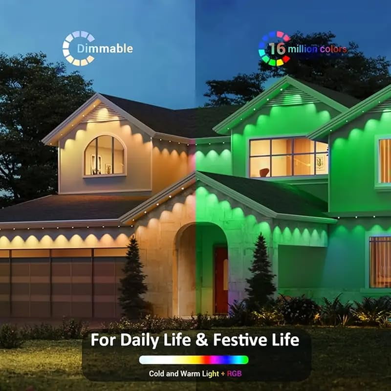 140FT Permanent Outdoor RGB Lights,Waterproof Smart LED Eaves Lights with App/Remote Control,for Christmas and All Holiday Decor,Daily and Accent Lighting,House Roof and Garden Lighting