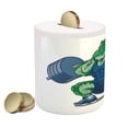 thumbnail image 2 of Animal Piggy Bank, Cartoon Crocodile Sporty Muscular Manly Alligator Villian Image Print, Ceramic Coin Bank Money Box for Cash Saving, 3.6" X 3.2", Jade Green Blue, by Ambesonne, 2 of 4