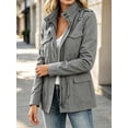 thumbnail image 2 of Long Sleeve Women Spring Fall Solid Color Zipper Coat Stand Collar Casual Military Anorak Jackets with Pocket, 2 of 6