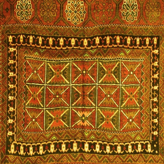 Ahgly Company Indoor Square Persian Yellow Traditional Area Rugs, 5' Square