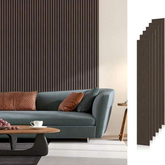 Easy4Home 6Pcs Wood Soundproof Wall Panels 94" x 7.9" Wood Slat Acoustic Panels,Dark Walnut