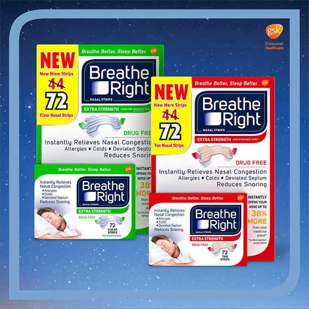 Breathe Right Extra Strength Nasal Strips, 72 Strips