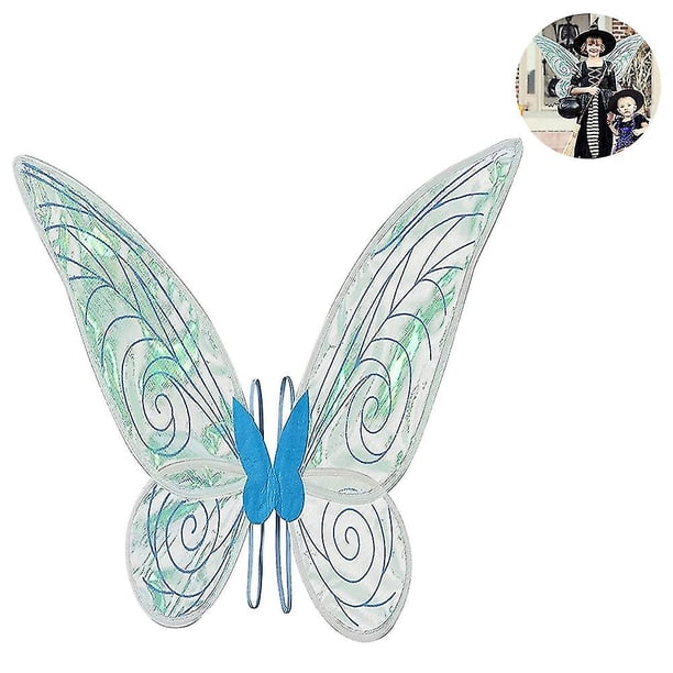 Disfraz de elfo de Halloween con alas de hadas transparentes brillantes para niños azules, alas de Ángel