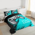 thumbnail image 3 of Manfei Gamer Gaming Queen Comforter Set,Gamepad Controller Bedding Sets,Cyan Graffiti Bedding Comforter Set For Teens,Microfiber Bedroom Decor Reversible,3pcs, 3 of 8