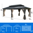 thumbnail image 2 of Dextrus 12' x 20' Gazebo, Aluminum Frame, Galvanized Steel Double Roof, Netting and Curtains, Brown, 2 of 5