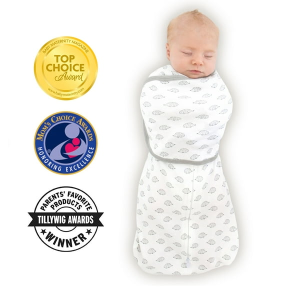 SwaddleDesigns Omni Swaddle Sack with Wrap for Newborn - Arms Up Sleeves and Mitten Cuffs, Tiny Hedgehog, Soft Black