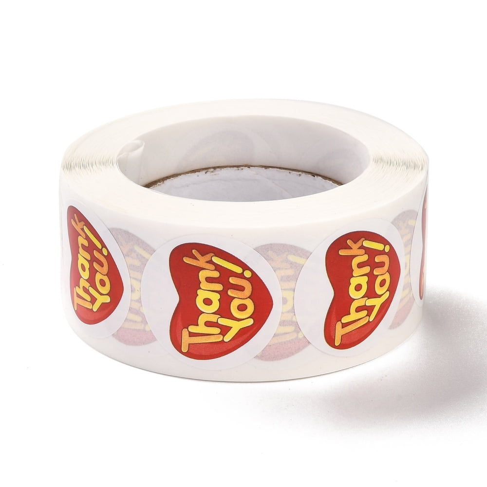 1 Inch Self-Adhesive Stickers Roll Sticker Heart with Word Thank You for Party Decorative Presents Red 2.5cm 500pcs/roll