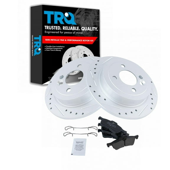 TRQ Rear Performance Brake Pad & Rotor Kit Brake Pads Brake Rotors Set Semi-Metallic Premium G-Coated Fits Select 2002-2006 Mini Cooper
