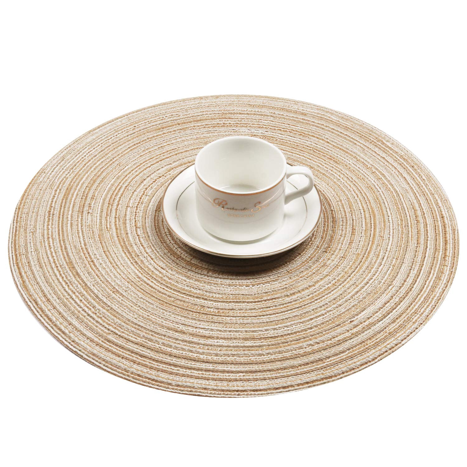 Coolmade Round Rop Cotton Braided Table Place Mats Braided Coaster Placemas Non-Slip Table Mats Set of 4 for Dining Kitchen Table Washable 15 inch
