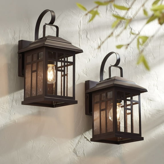 John Timberland Outdoor Wall Lights Set of 2 Fixture Carriage Style Bronze 12 1/2" Clear Glass Lantern Exterior House Porch Patio