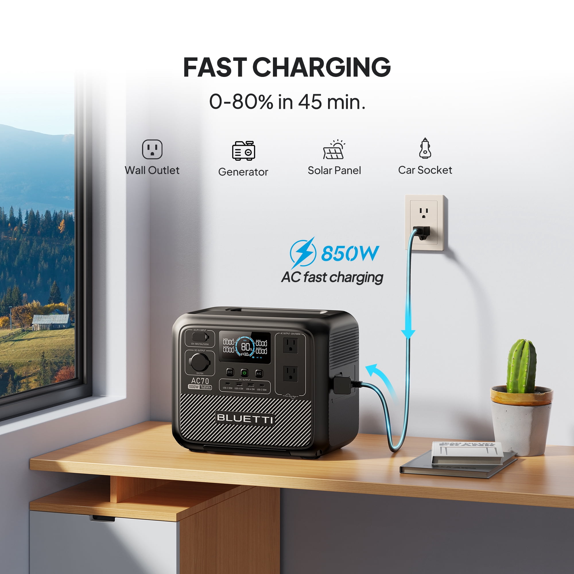 BLUETTI AC70 + B80 1000W Continuous / 2000W Peak Portable Power Station