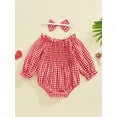 thumbnail image 6 of Raccmtaty Baby Girl 2Pcs Fall Outfits Off Shoulder Long Sleeve Smocked Bodysuit with Headband Set Infant Clothes, 6 of 8