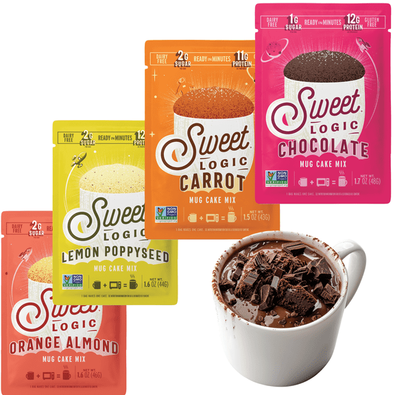 SWEET LOGIC Keto Dessert Mug Cake Mixes - Refined Sugar Free Gluten Free Keto Snack - 4 Keto Mug Cake Mixes - Variety Pack - Diabetic Friendly Keto Sweets and Treats