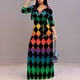 thumbnail image 5 of Vestido largo PinkPatty con cuello en V degradado y mangas 3/4 para mujer, 5 of 6