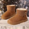 thumbnail image 3 of Puntoco Women's Suede Short Snow Boots, Lined Warm Winter Booties, Turn鈥慏own Fur Cuff Buckle Decor Non鈥慡lip Platform Thick Sole Comfort Boots Brown, 3 of 9