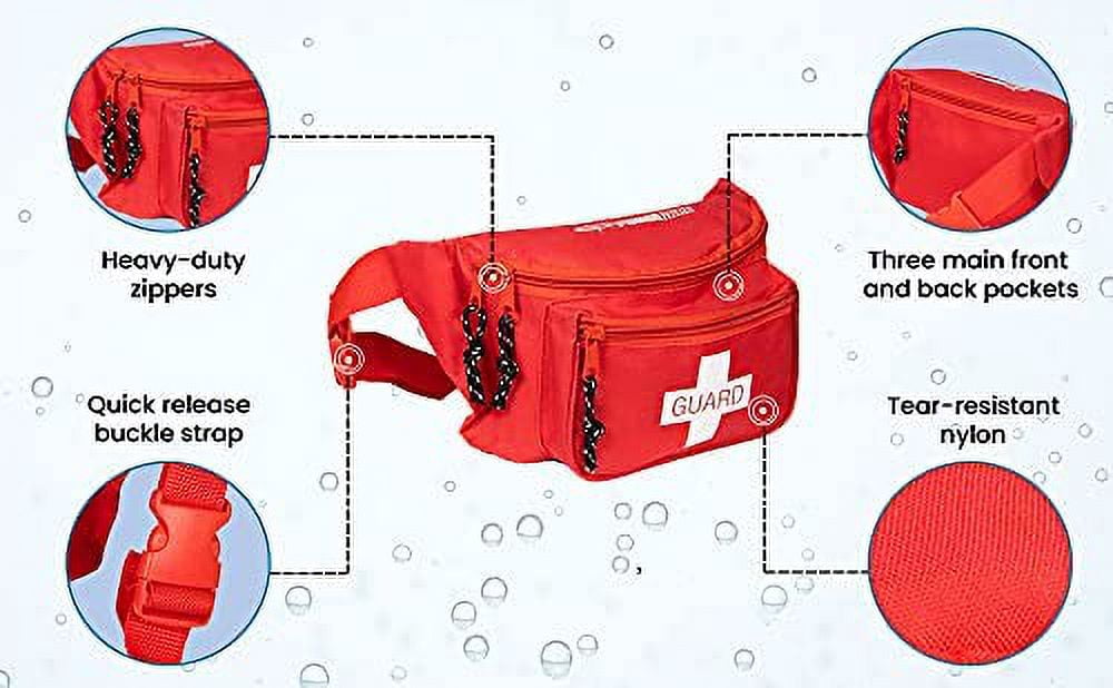Primacare KB-8004-3 First Aid Empty Fanny Pack with 3 Pockets, Red, 8" x 2" x 6", Pack of 3 Fanny Packs