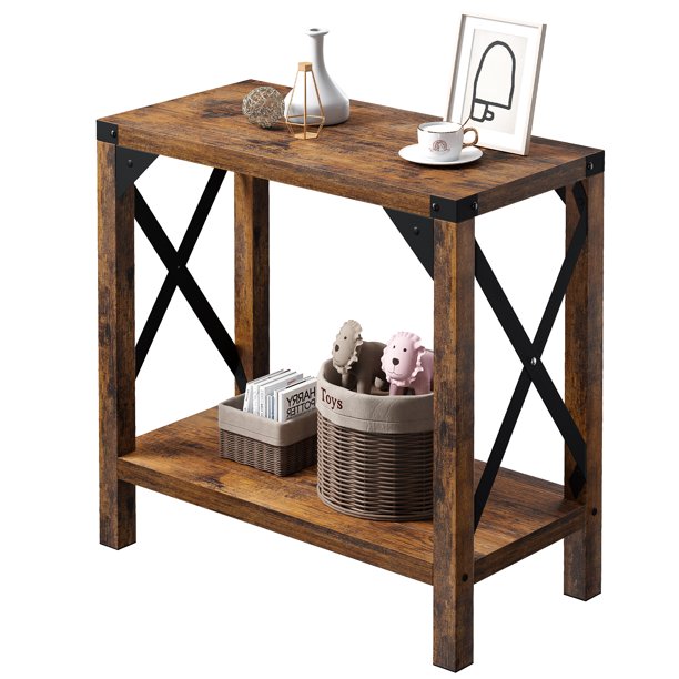 Narrow End Table for Small Spaces, Rectangular Farmhouse Nightstand