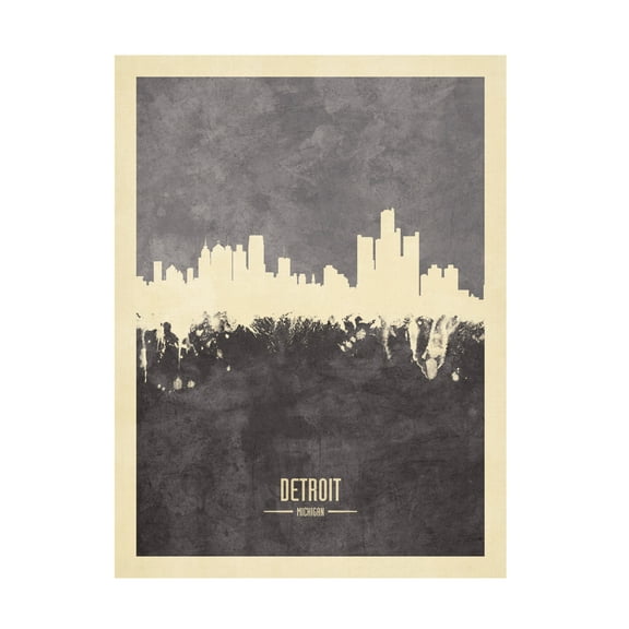 Michael Tompsett 'Detroit Michigan Skyline Gray' Canvas Art
