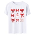 thumbnail image 5 of asdoklhq Valentines Womens T Shirts Plaid Heart Print Women's Bow Fashion Casual Printed Round Neck Short Sleeved T-shirt Top White XL, 5 of 6