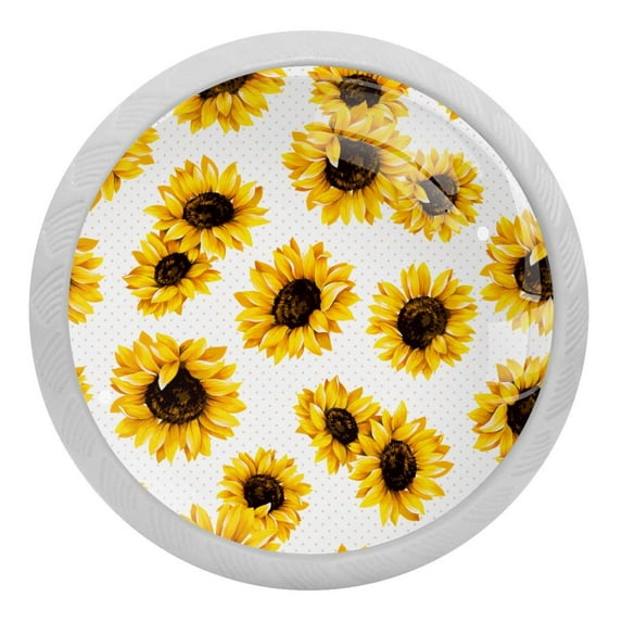 4PCS Round Sunflower Cabinet Fluorescence Knob Glowing in the Dark Furniture Drawer Pulls Handle with Screws